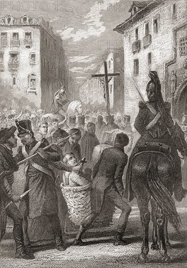 The torture of Riego on his way to execution