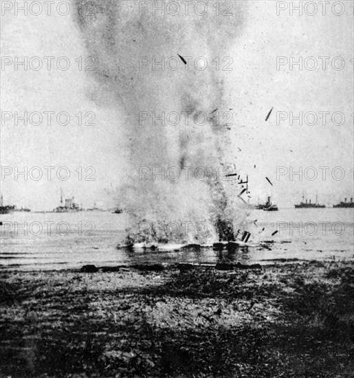 Stereoview WW1 Realistic Travels Military photographs circa 1918. A trapped German submarine driven inshore and blown clean out of the water