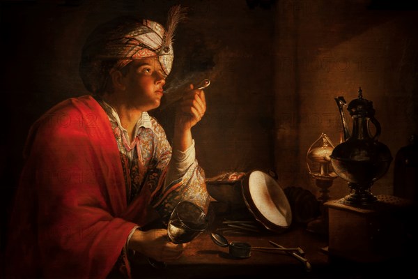 Young man smoking a pipe