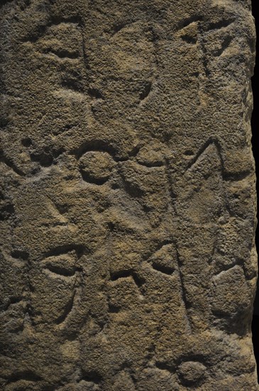 Funerary stele with inscription in Phoenician signs "Tomb of Gerashtart, son of Baalpilles", Detail
