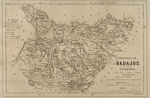 Map of the province of Badajoz, Extremadura, Spain