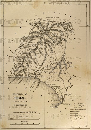 Spain, Andalusia, Map of the Huelva province