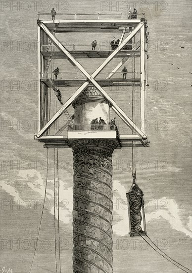 Elevation of Napoleón l statue over the Vendome Column, on December 27 of 1875