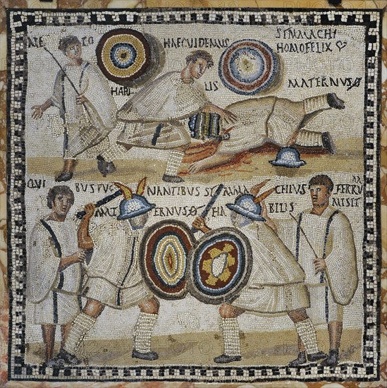 Roman mosaic depicting a Gladiator fight