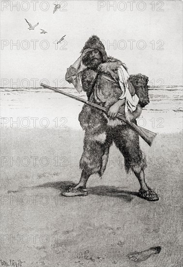The Footprint on the Sand, from Daniel Defoe's novel Robinson Crusoe,,