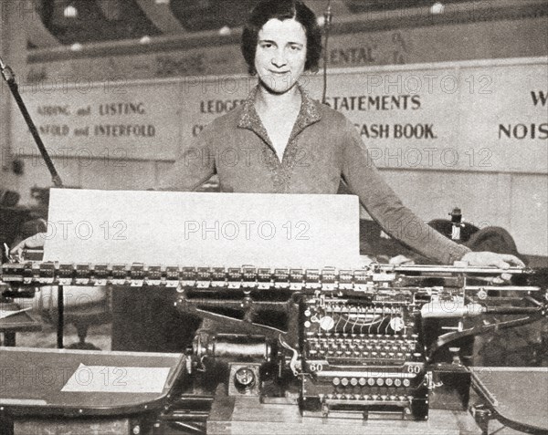 The world's largest typewriter on display at the Business Efficiency Exhibition