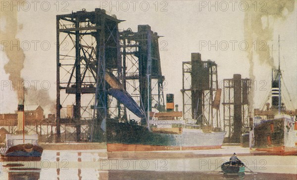 A ship 'coaling up' at Grangemouth docks