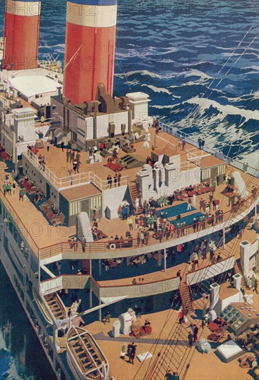 A bird's-eye view of the deck of an ocean going liner