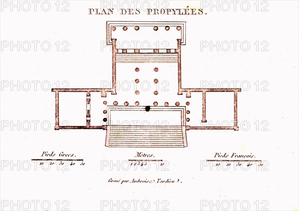 Propylaea map, greek temple, entrance to the acropilis of athens,built by philocles between 420 and 406 b. c 1833