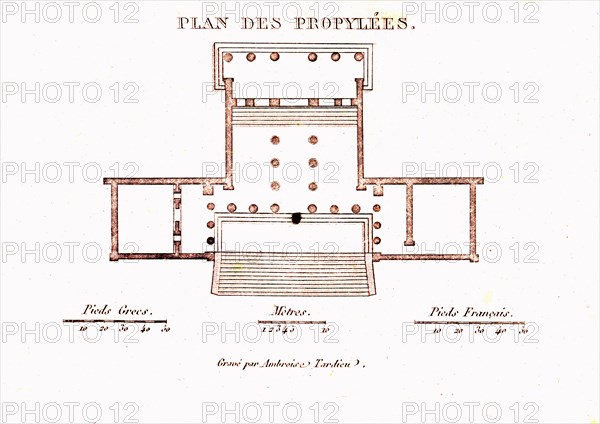 Propylaea map, greek temple, entrance to the acropilis of athens,built by philocles between 420 and 406 b. c 1833