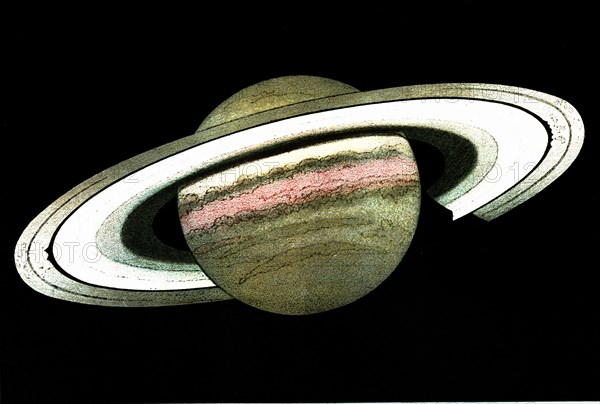 Planet saturn and its rings, observed and drawn on december 30th, 1874 by l. trouvelot ( book ' the sky by a. guillemin ) 1877