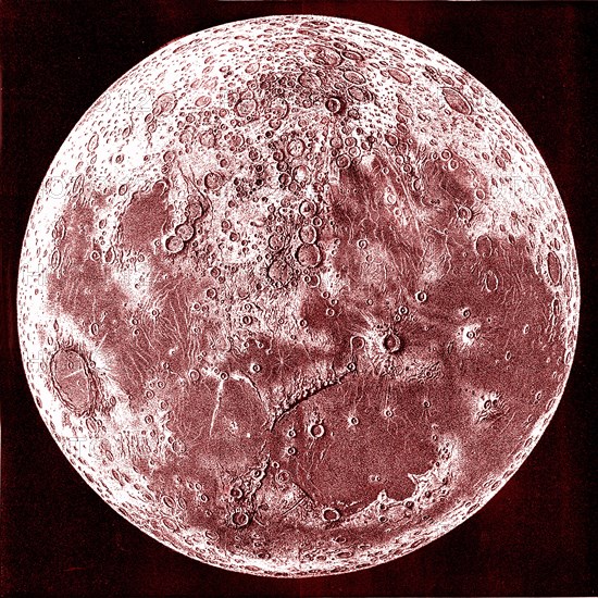 Topography of the moon, drew by a. guillemin from map by beer and maedler. photography by w de la rue and j. nasmyth 1877