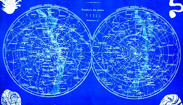 Celestial planisphere, is an instrument to assist in learning how to recognize stars and constellations. it consist of a circular star chart. first was the use of astrolabe. 1886 ( design by drioux and leroux )