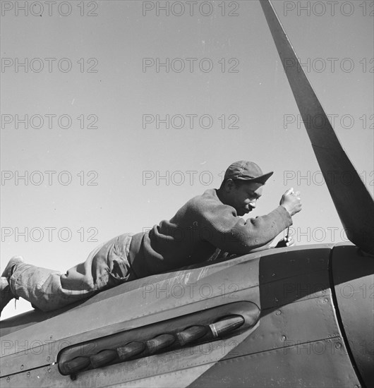 Crew chief Marcellus G. Smith, Louisville, KY, 100th F.S., Ramitelli, Italy, March, 1945