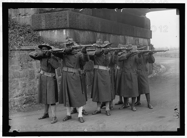 African American soldiers drill with Rifles & Bayonet's