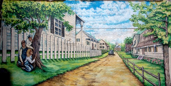 Mural depicting actors in the play and book, "To Kill a Mockingbird."