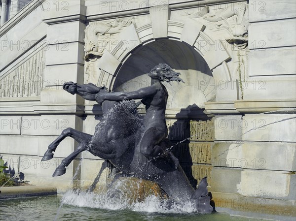 Sea Nymph on Sea Horse statue in Neptune Fountain by Roland Hinton Perry. Library of Congress Thomas Jefferson Building, Washington, D.C.