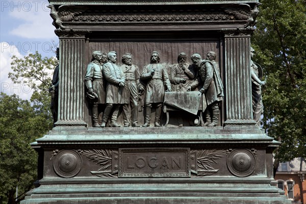 John A. Logan Memorial founder of Memorial Day stands with General Staff at Planning Table