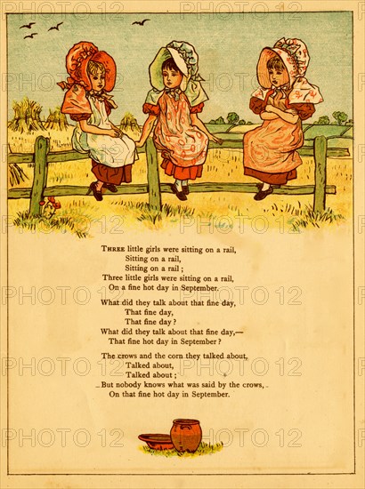 Three girls sit on a fence in September