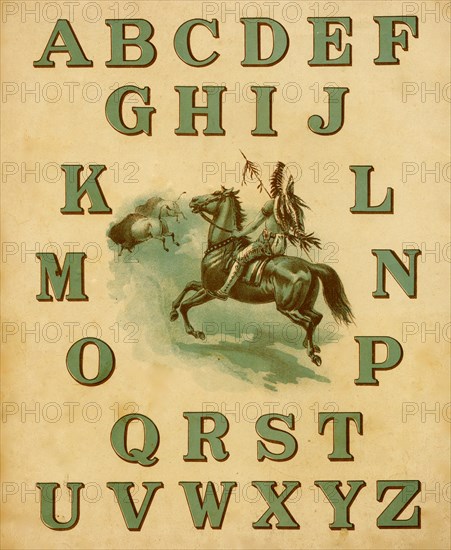 Railroad ABC Indian mounted on horse with full alphabet