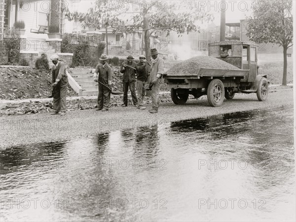 African American men paving road, Washington, D.C.