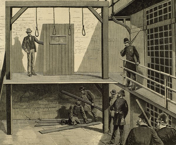 Preparing the execution of the anarchists August Spies, Albert Parsons, Adolph Fischer and George Engel.