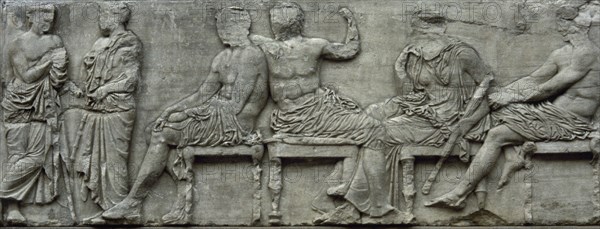 Zeus and Hera seated.