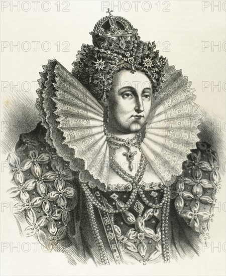 Elizabeth I of England (1533-1603). Queen of England and Ireland. The Virgin Queen. Portrait. Engraving.