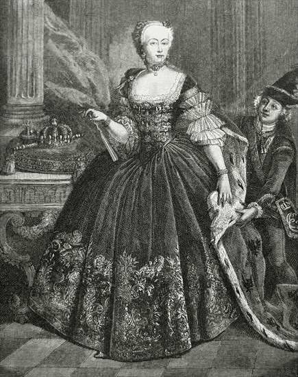 Elisabeth Christine of Brunswick-Wolfenbuttel-Bevern (1715-1797). Queen of Prussia. Spouse of Frederick the Great.  Engraving.