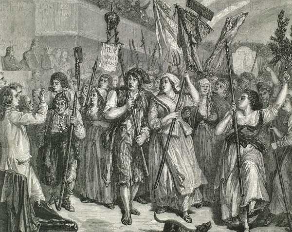 Demostration of 20 June 1792. French Revolution. Sans-Culottes entering Legislative Assembly. Engraving.