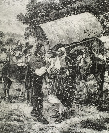 Spain. Orchard of Murcia. Peasant fair. Engraving.