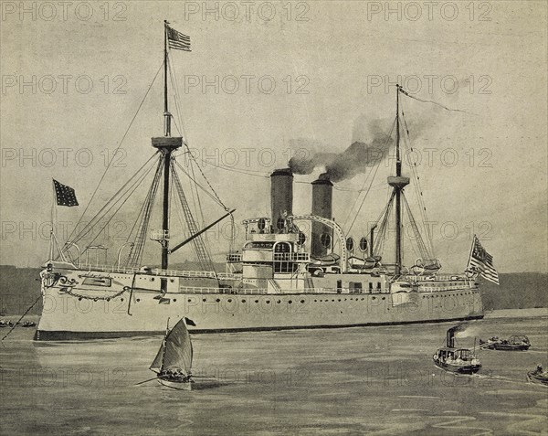 The American naval ship USS Maine in the Havana Harbor.