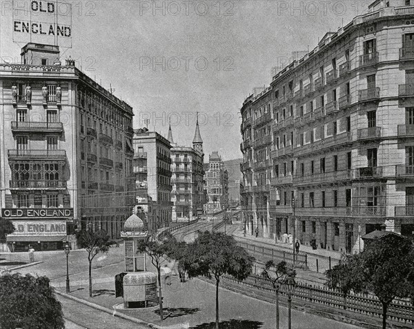 Balmes street with the Sarria's railway and the Old England store.