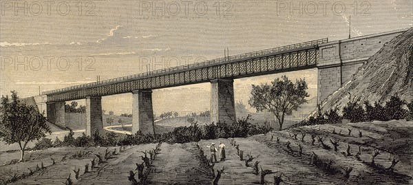 New iron bridge in the railroad from Granollers to San Juan de las Abadesas.