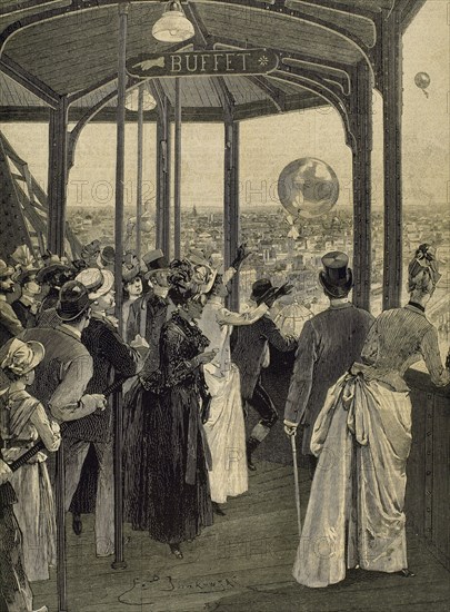 Launch of postal balloons from the second platform of the Eiffel Tower.