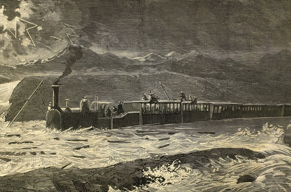 Mail train from Barcelona stopped between Selgua and Tomillo by the flood of the Cinca river on 28 October, 1879.