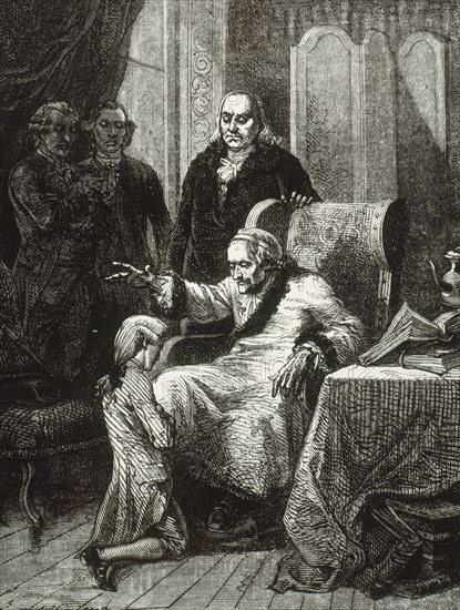 Voltaire blessing Franklin's grandson.