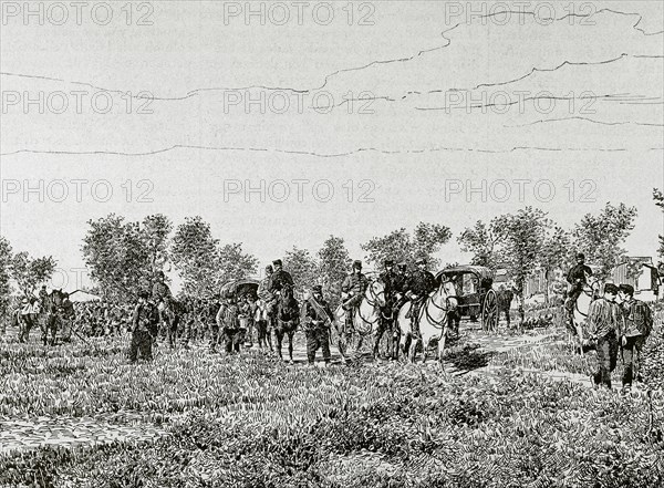 Maneuvers in Calaf. The First Brigade in travel column.