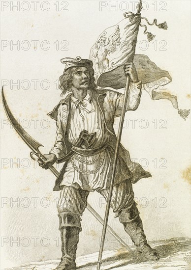 Polish scythemen with his war scythe.