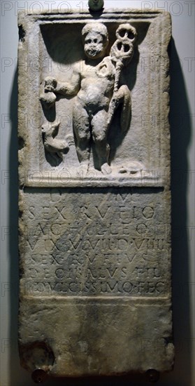 Funeral inscription. Dedicated by Sex Rufus Decibalus to his son Achilleus.
