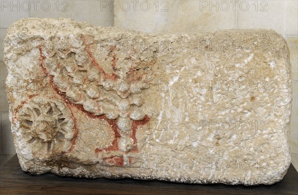 Stone lintels decorated with the Seven-Branched Menorah synagogue at Eshtemoa.