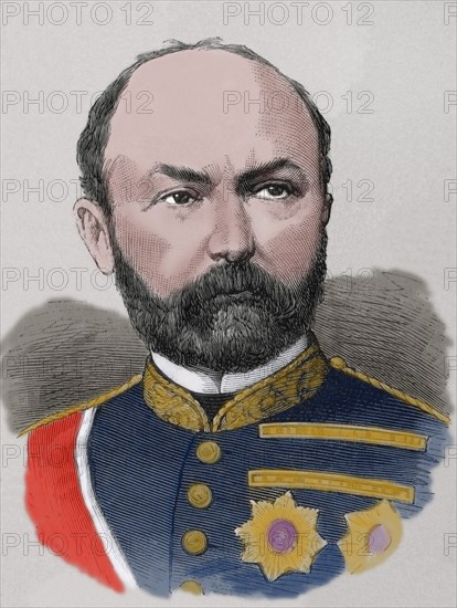 Jose Lopez Dominguez (1829-1911). Spanish military and political. Engraving by Badillo. La Ilustracion Espanola y Americana, 1833. Colored.