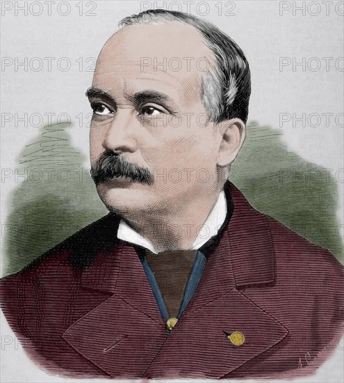 Joaquim Tom‚a`o¨¬8s Lobo de Avila (1822-1901), known as Conde de Valbom. Portuguese politician and diplomat. Engraving, 1877. Colored.
