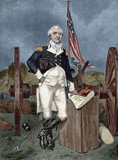 Henry Know (1750-1806). Military officer of the Continental Army and later the United States Army. Colored engraving.