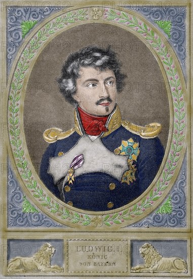 Ludwig I of Bavaria (1786-1868). King of Bavaria. Engraving, 1880. Colored.
