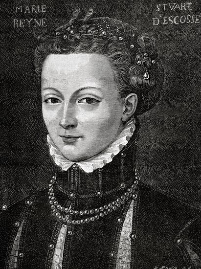 Mary, Queen of Scots (1542-1587). Queen of Scotland and Queen consort of France. Engraving,1885.