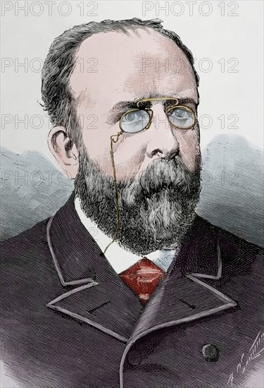 Teodoro Llorente Olivares (1836-1911). Spanish writer. Engraving. Colored.