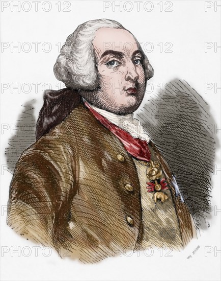 Louis XVI (1754-1793). Engraving. Colored.