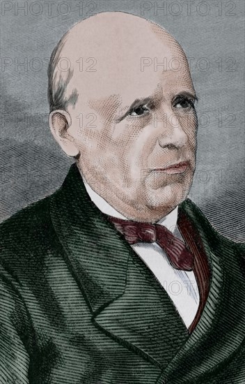 Pascual Madoz Ibanez (1806 - 1870), Spanish politician, statistician. Colored engraving,1870.