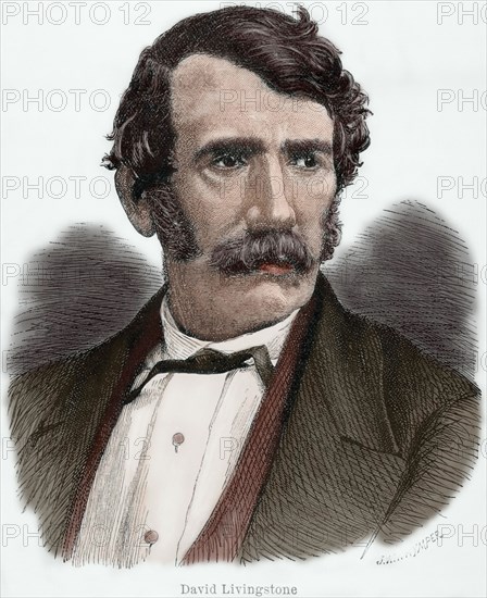 David Livingstone (1813-1873). Engraving. Colored.